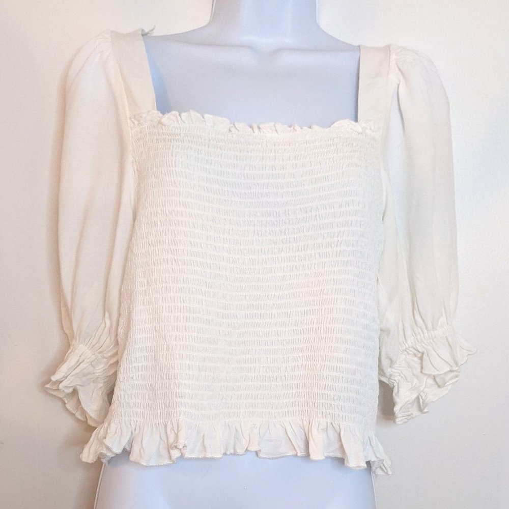 H & M Linen Blend White Blouse